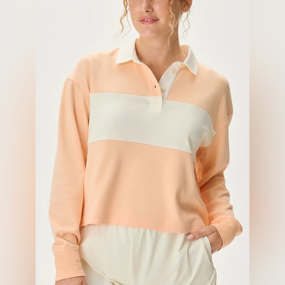 NWT Outdoor Voices Rugby Cropped Longsleeve pink and white in XS - Picture 1 of 8